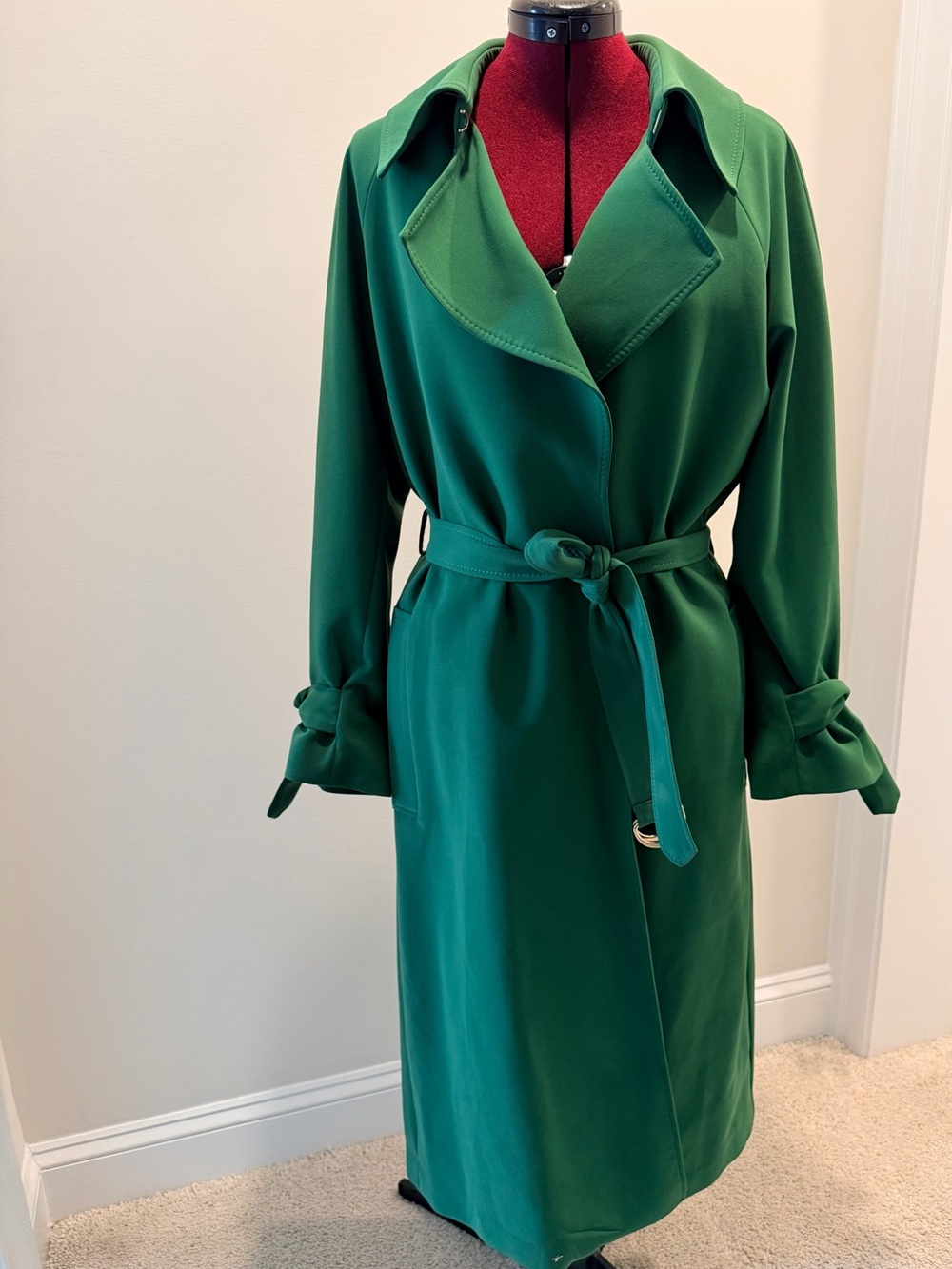 Zara Emerald Green Belted Trench Coat